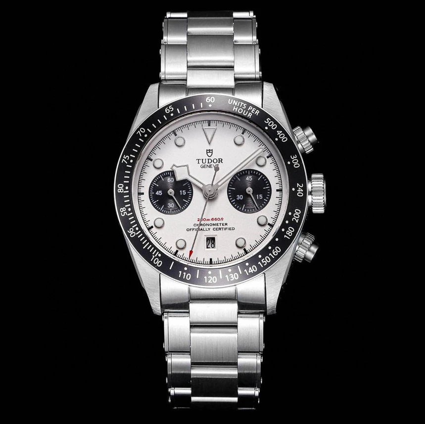 Design Tudor Black Bay Chrono Silver Dial Steel Watch Watches