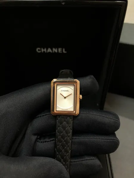 Chanel Boy Friend H6955 Black Quilted Leather Diamond-Set Rectangular Watch Watches - 41
