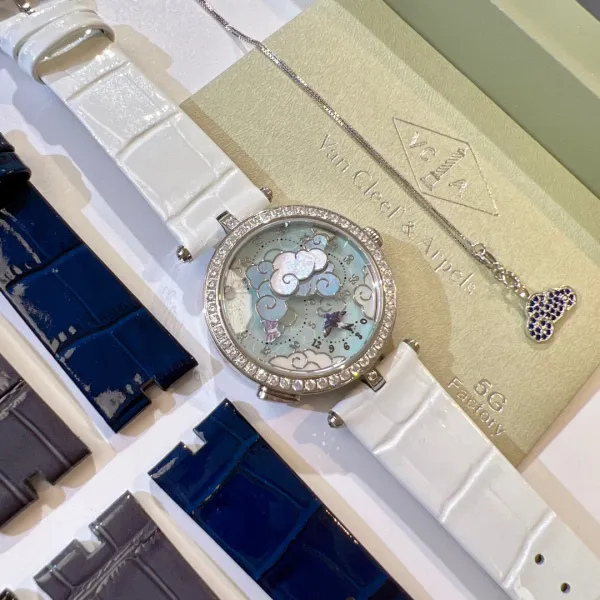 Van Cleef & Arpels Poetic Complications Clouds and Swallows White Mother-of-Pearl Dial White Alligator Strap Watch Watches - 8