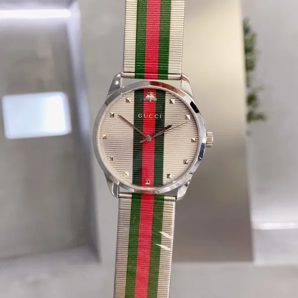 Gucci G-Timeless Web Stripe Silver Dial Quartz Watch Watches - 9