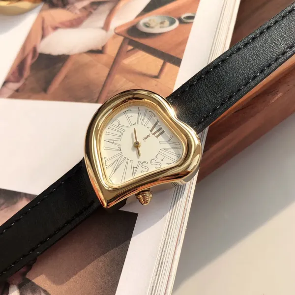 Saint Laurent Yves Saint Laurent Heart-Shaped Watch Gold Red Leather Strap Watches - 5