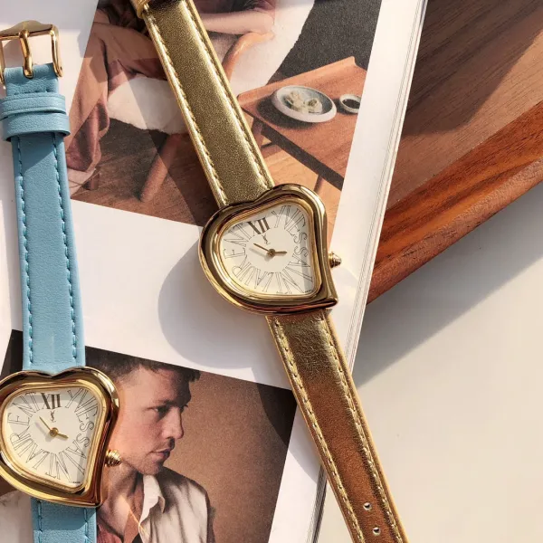 Saint Laurent Yves Saint Laurent Heart-Shaped Watch Gold Red Leather Strap Watches - 21