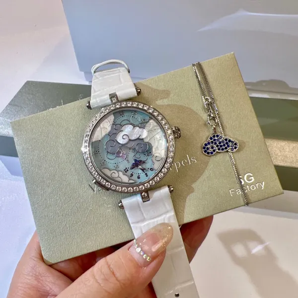 Van Cleef & Arpels Poetic Complications Clouds and Swallows White Mother-of-Pearl Dial White Alligator Strap Watch Watches - 13