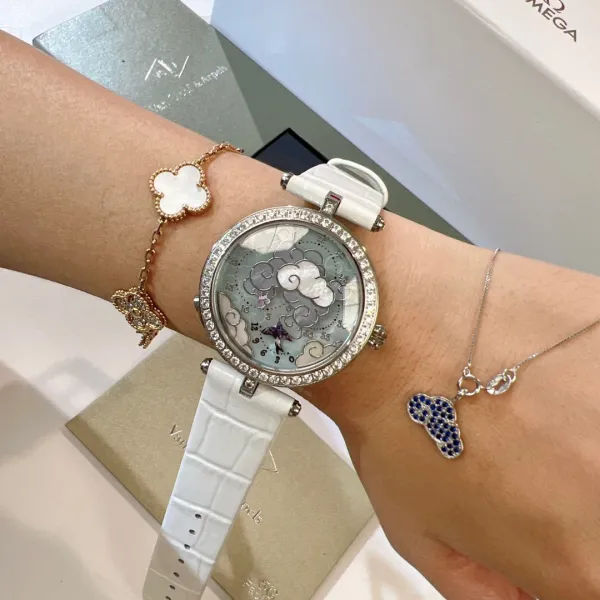 Van Cleef & Arpels Poetic Complications Clouds and Swallows White Mother-of-Pearl Dial White Alligator Strap Watch Watches - 4