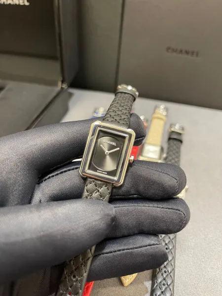 Chanel Boy Friend H6955 Black Quilted Leather Diamond-Set Rectangular Watch Watches - 37