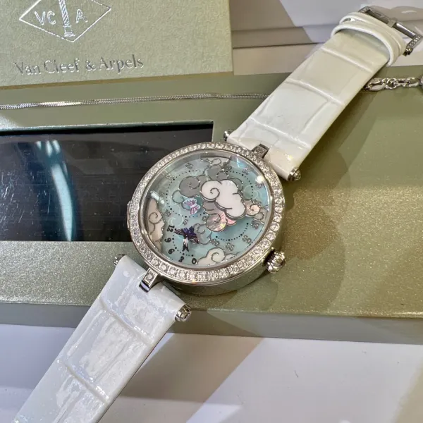 Van Cleef & Arpels Poetic Complications Clouds and Swallows White Mother-of-Pearl Dial White Alligator Strap Watch Watches - 12