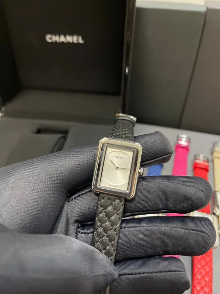 Chanel Boy Friend H6955 Black Quilted Leather Diamond-Set Rectangular Watch Watches - 42