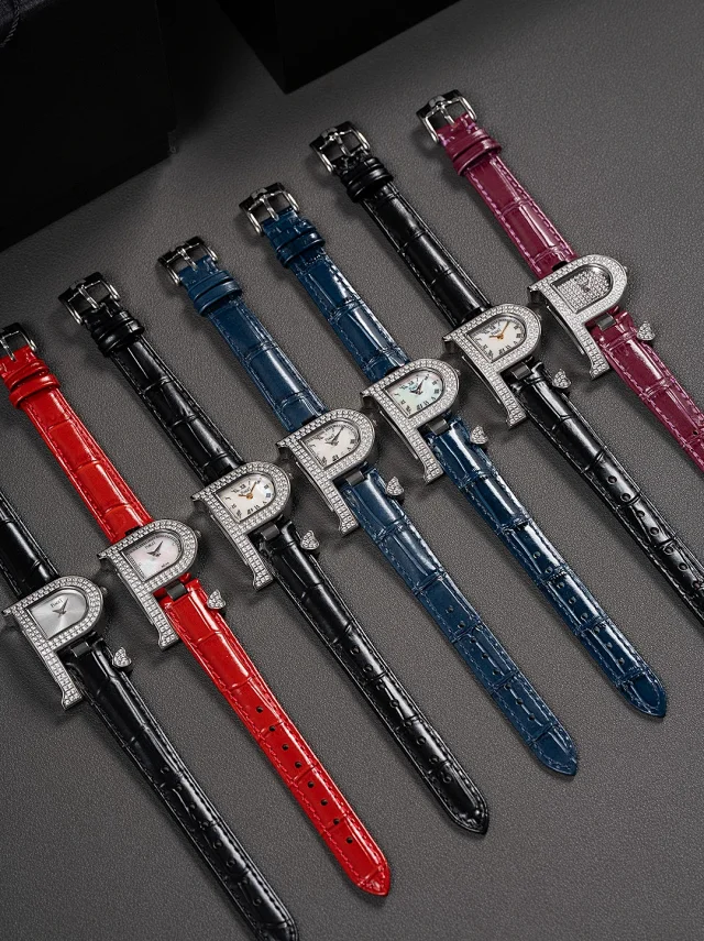 Piaget Watches Crystal-Set D-Shaped Case Watch with Crocodile-Pattern Strap product detail image 1