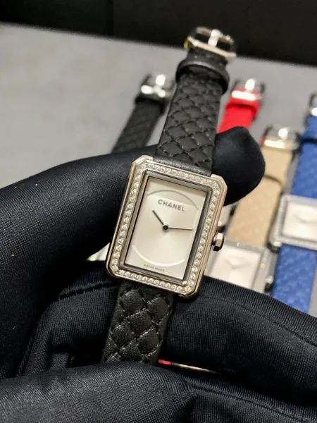 Chanel Boy Friend H6955 Black Quilted Leather Diamond-Set Rectangular Watch Watches - 27