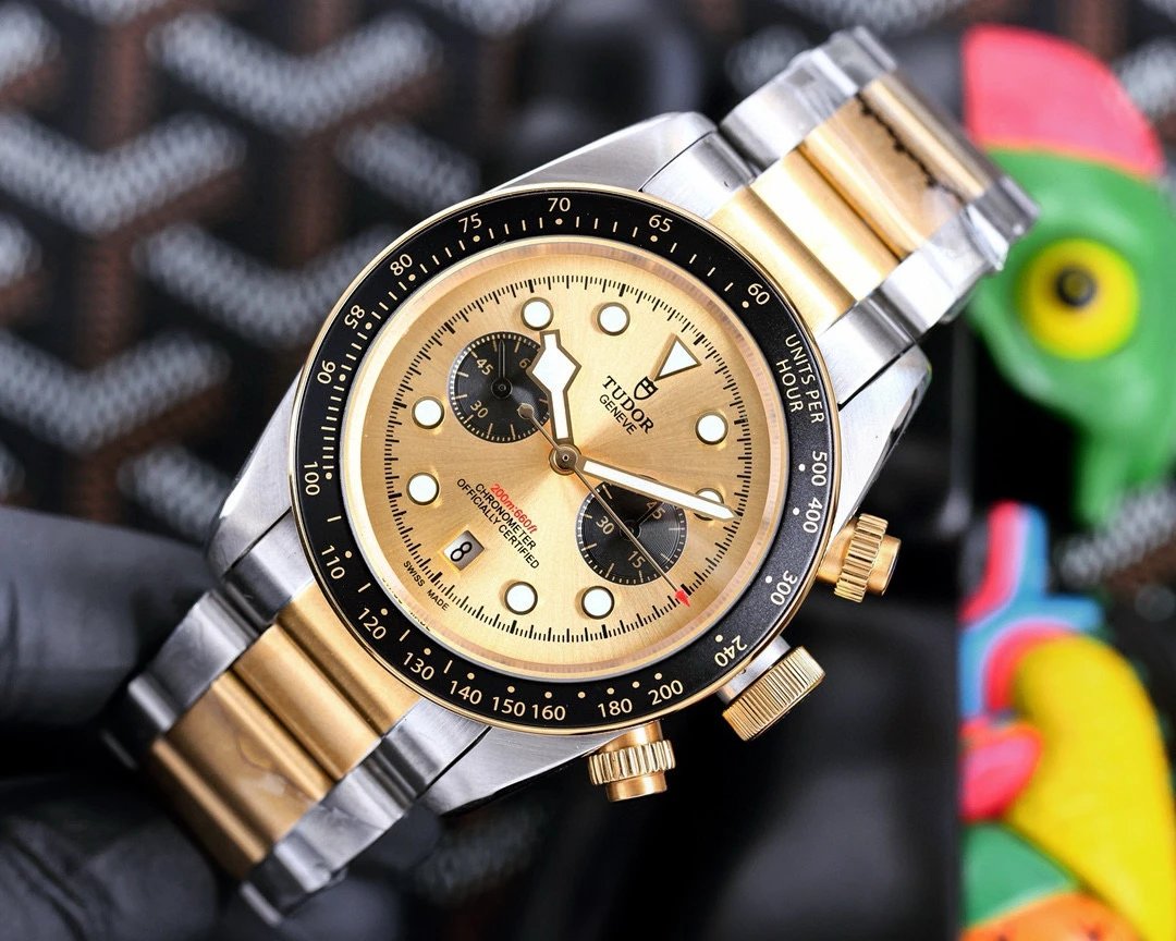 Design Tudor Black Bay Chrono S&G Gold Beige Dial Mechanical Watch Watches - 57