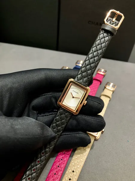 Chanel Boy Friend H6955 Black Quilted Leather Diamond-Set Rectangular Watch Watches - 39