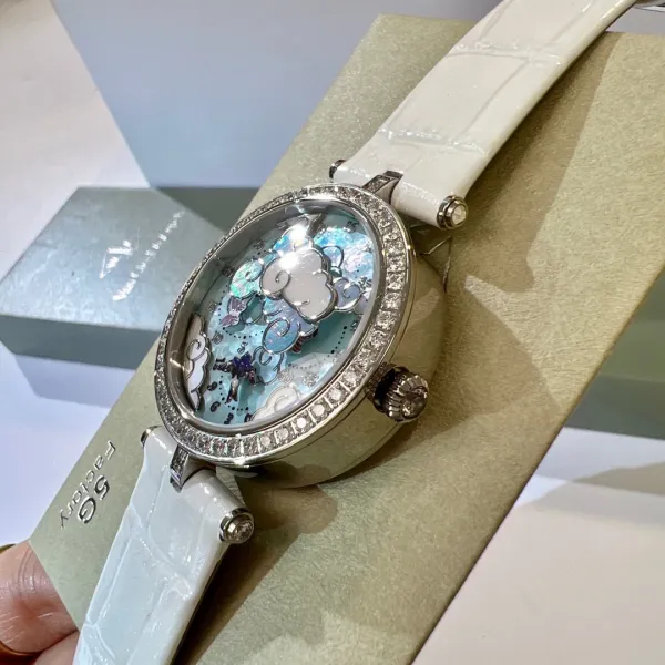 Van Cleef & Arpels Poetic Complications Clouds and Swallows White Mother-of-Pearl Dial White Alligator Strap Watch Watches - 7