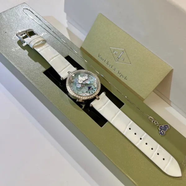 Van Cleef & Arpels Poetic Complications Clouds and Swallows White Mother-of-Pearl Dial White Alligator Strap Watch Watches - 14