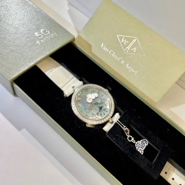Van Cleef & Arpels Poetic Complications Clouds and Swallows White Mother-of-Pearl Dial White Alligator Strap Watch Watches - 17