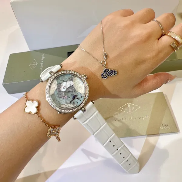 Van Cleef & Arpels Poetic Complications Clouds and Swallows White Mother-of-Pearl Dial White Alligator Strap Watch Watches - 3