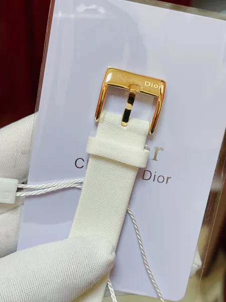 Dior La D de Dior Mother-of-Pearl Dial Diamond-Encrusted Watch Black Strap Watches - 17