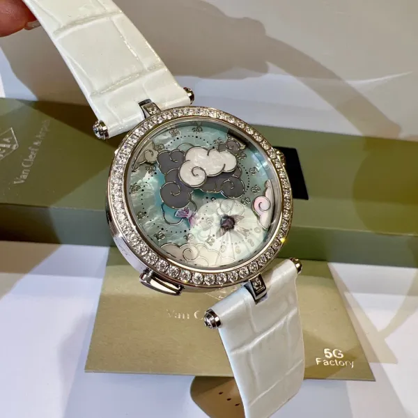 Van Cleef & Arpels Poetic Complications Clouds and Swallows White Mother-of-Pearl Dial White Alligator Strap Watch Watches - 5