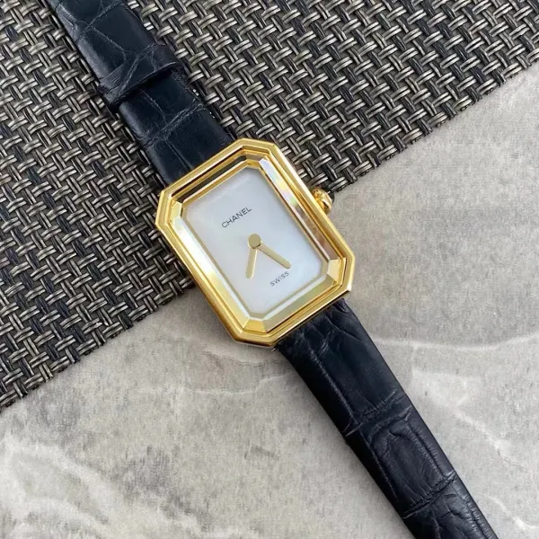 Chanel Premiere Watch Gold Diamond-Set White Dial Black Leather Strap Watches - 35
