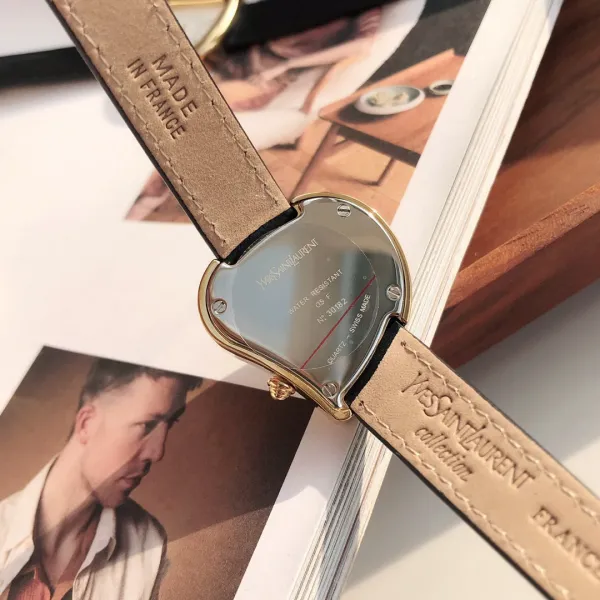 Saint Laurent Yves Saint Laurent Heart-Shaped Watch Gold Red Leather Strap Watches - 10