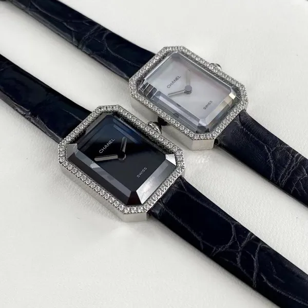Chanel Premiere Watch Gold Diamond-Set White Dial Black Leather Strap Watches - 14