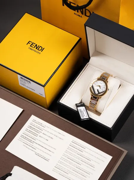 Fendi FF Logo Chronograph Rose Gold and Silver Watch Watches - 14