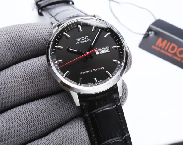 Design Mido Chronometer Automatic White Dial Black Leather Strap Mechanical Watch - 5