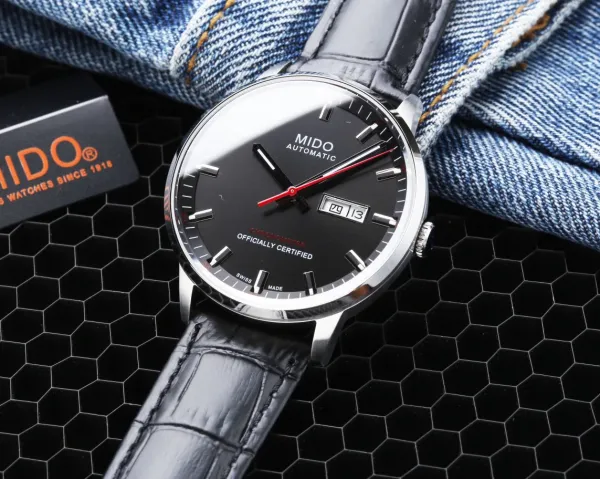 Design Mido Chronometer Automatic White Dial Black Leather Strap Mechanical Watch - 3