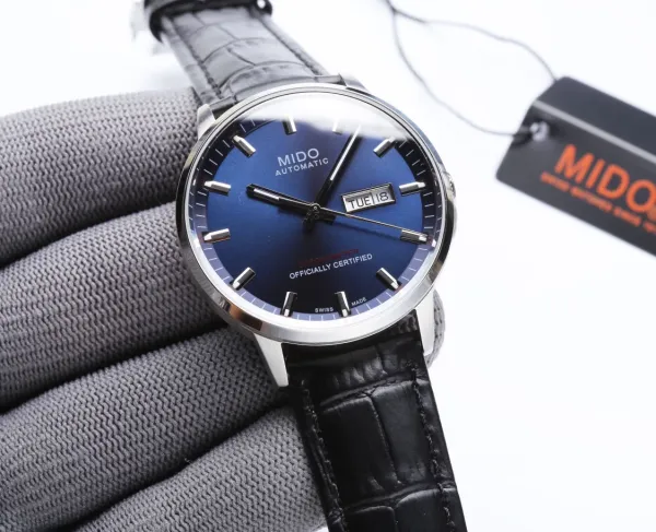 Design Mido Chronometer Automatic White Dial Black Leather Strap Mechanical Watch - 23