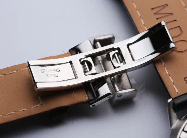 Design Mido Chronometer Automatic White Dial Black Leather Strap Mechanical Watch - 8
