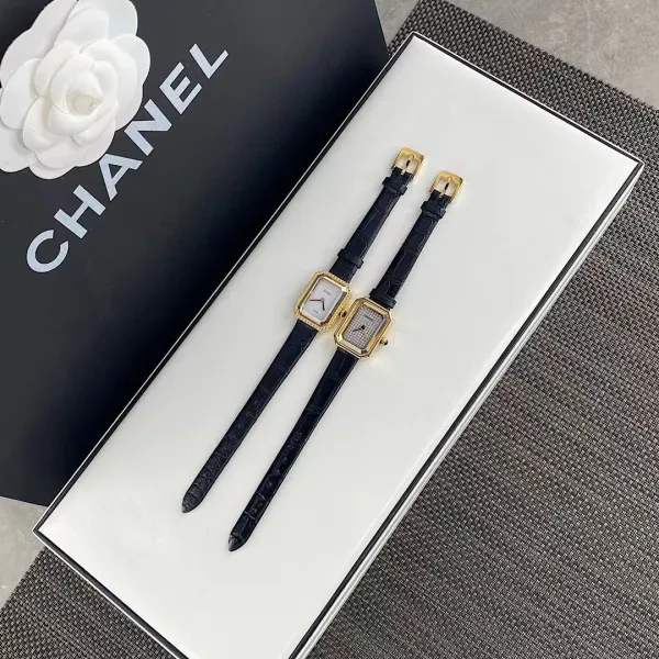 Chanel Premiere Watch Gold Diamond-Set White Dial Black Leather Strap Watches - 3