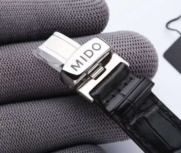 Design Mido Chronometer Automatic White Dial Black Leather Strap Mechanical Watch - 7