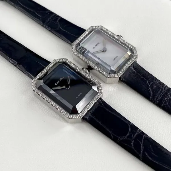 Chanel Premiere Watch Gold Diamond-Set White Dial Black Leather Strap Watches - 24