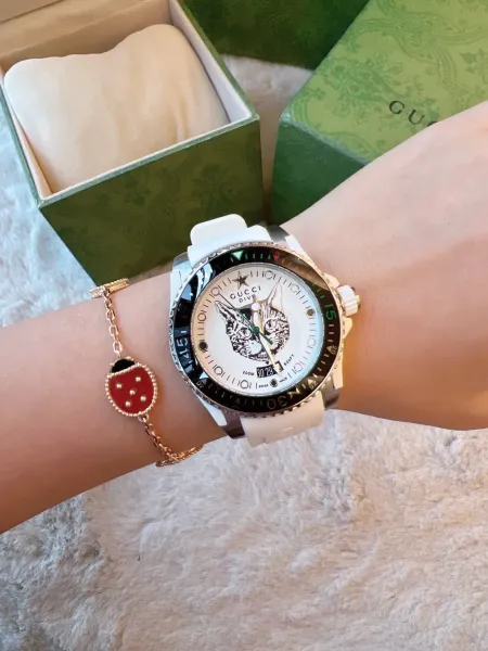 Gucci Dive Cat White Rubber Strap Watch Watches - 4