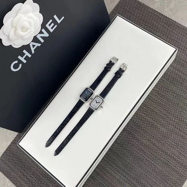Chanel Premiere Watch Gold Diamond-Set White Dial Black Leather Strap Watches - 21