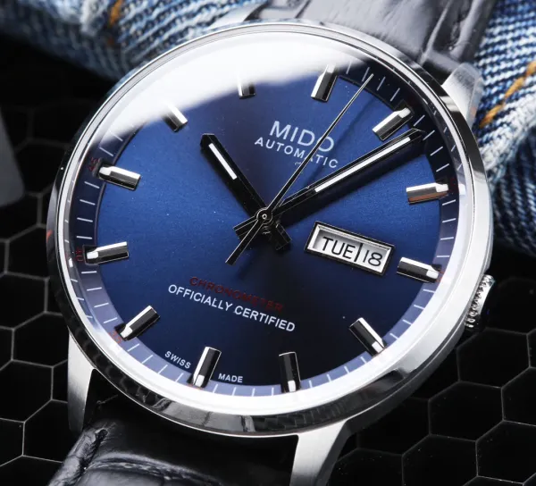 Design Mido Chronometer Automatic White Dial Black Leather Strap Mechanical Watch - 22