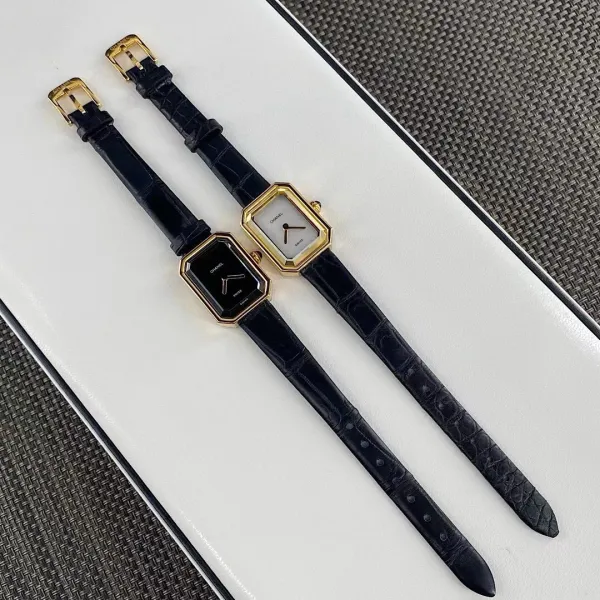 Chanel Premiere Watch Gold Diamond-Set White Dial Black Leather Strap Watches - 48