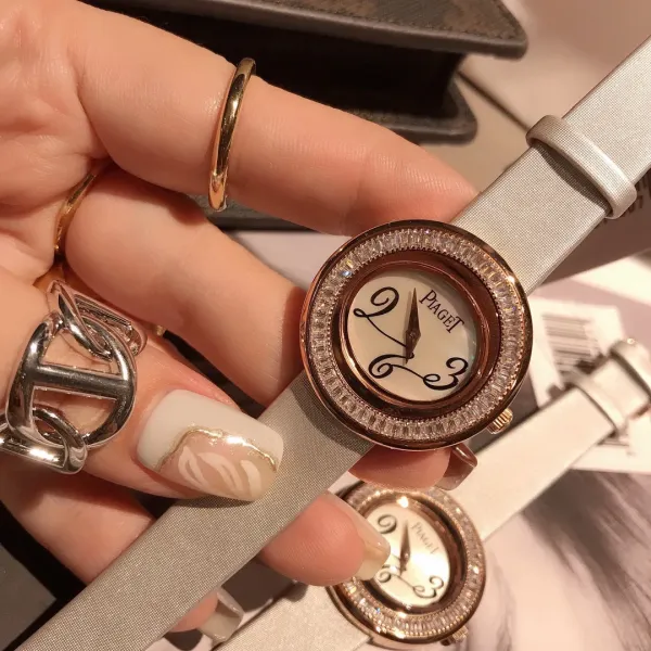 Design Piaget Possession White Strap Rose Gold Diamond Bezel Quartz Watch Watches - 14