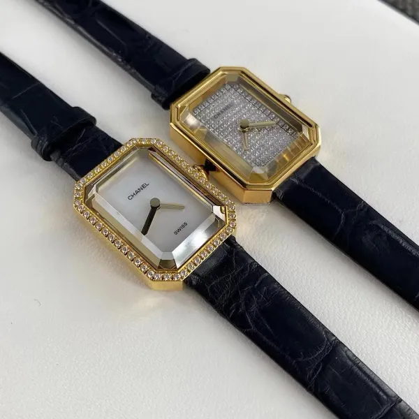 Chanel Premiere Watch Gold Diamond-Set White Dial Black Leather Strap Watches - 5