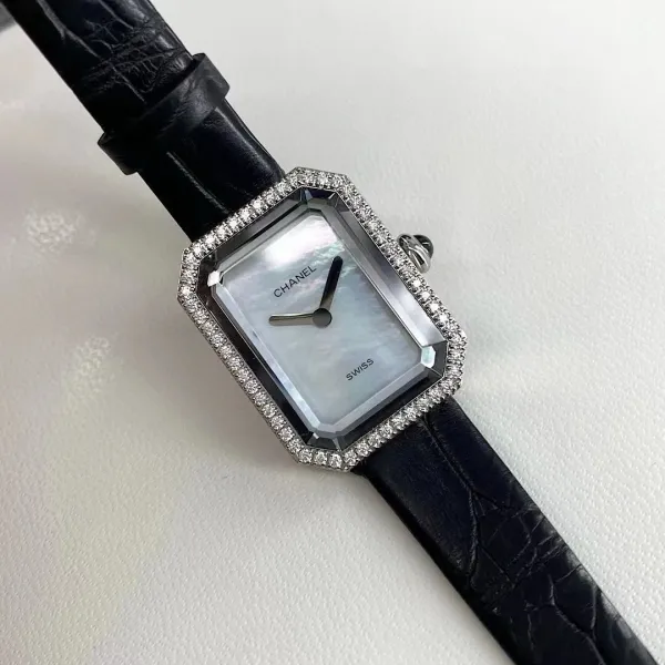 Chanel Premiere Watch Gold Diamond-Set White Dial Black Leather Strap Watches - 25