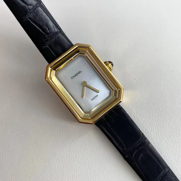 Chanel Premiere Watch Gold Diamond-Set White Dial Black Leather Strap Watches - 34