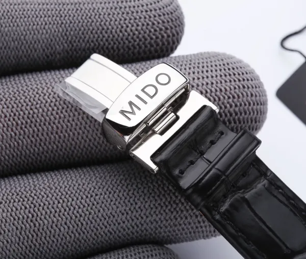 Design Mido Chronometer Automatic White Dial Black Leather Strap Mechanical Watch - 17