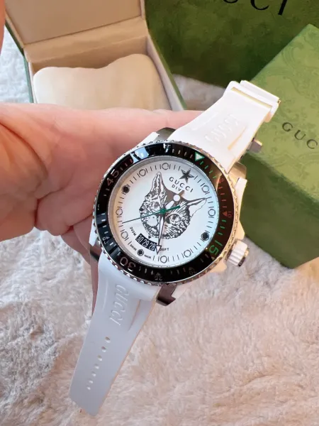 Gucci Dive Cat White Rubber Strap Watch Watches - 3