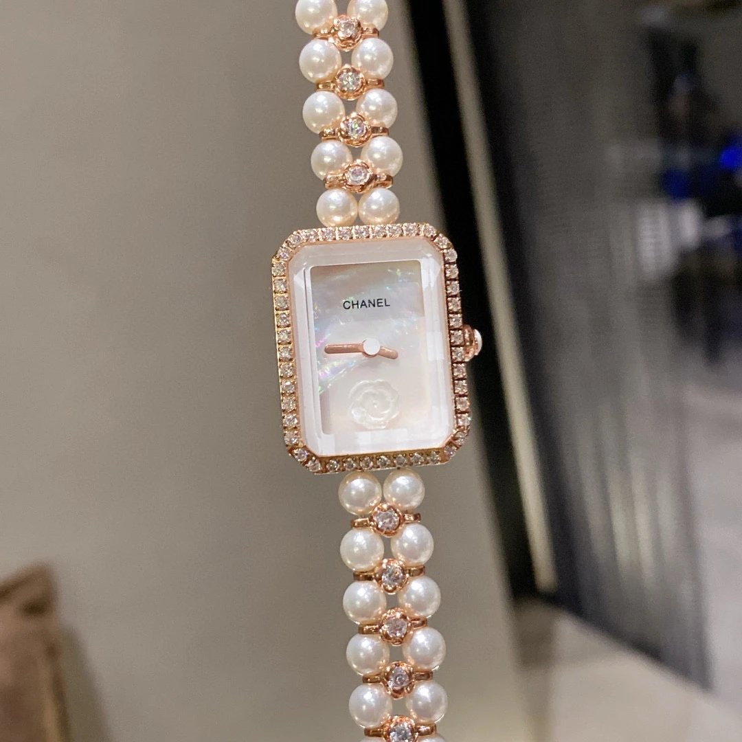 Chanel Watches Rectangular Camellia Dial Pearl Bracelet Watch image 4