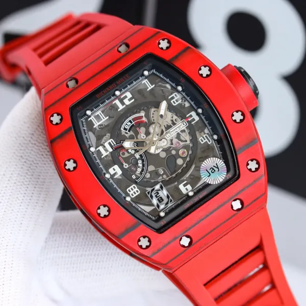 Richard Mille RM 011 Flyback Chronograph Black Skeleton Dial Silver Case Rubber Strap Watch Watches - 10