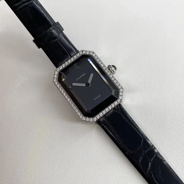 Chanel Premiere Watch Gold Diamond-Set White Dial Black Leather Strap Watches - 16
