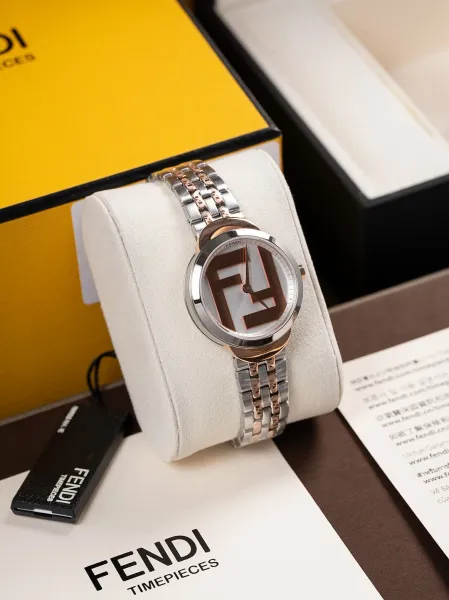 Fendi FF Logo Chronograph Rose Gold and Silver Watch Watches - 8