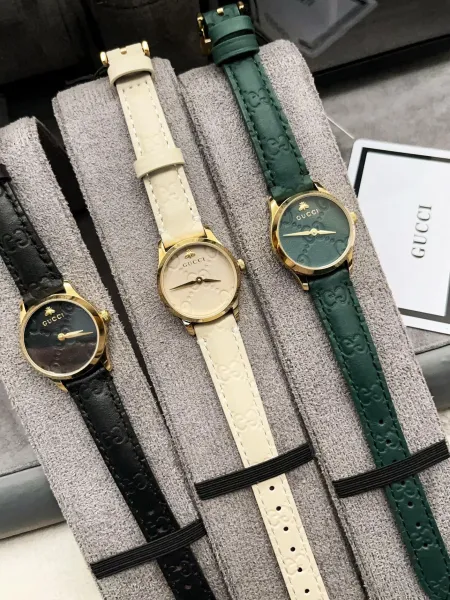 Gucci G-Timeless Black Leather Watch with Gold-Tone Case Watches - 12