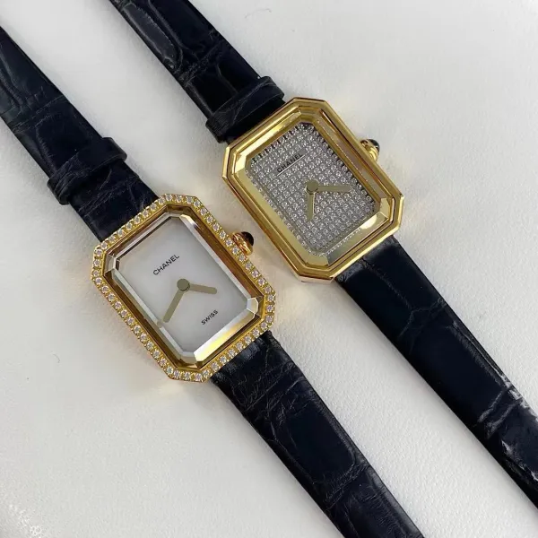 Chanel Premiere Watch Gold Diamond-Set White Dial Black Leather Strap Watches - 6