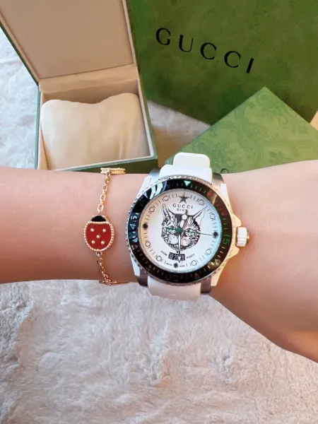 Gucci Dive Cat White Rubber Strap Watch Watches - 6