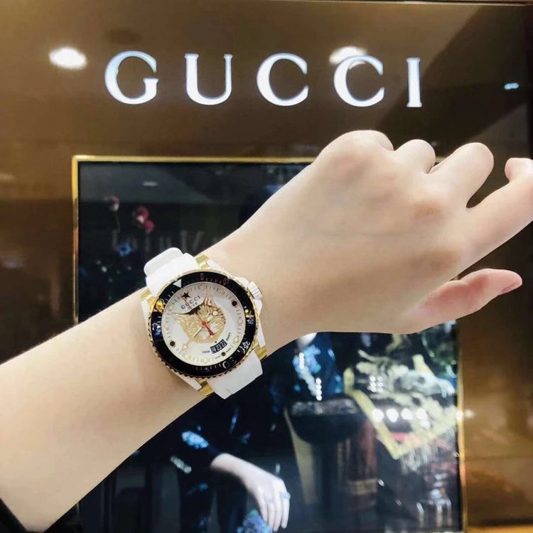 Gucci White Gold Dial Luxury Watch